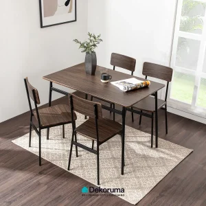 Heim Studio TOSHI Meja Makan dengan 4 Kursi Walnut - Hitam Uk 110x70cm