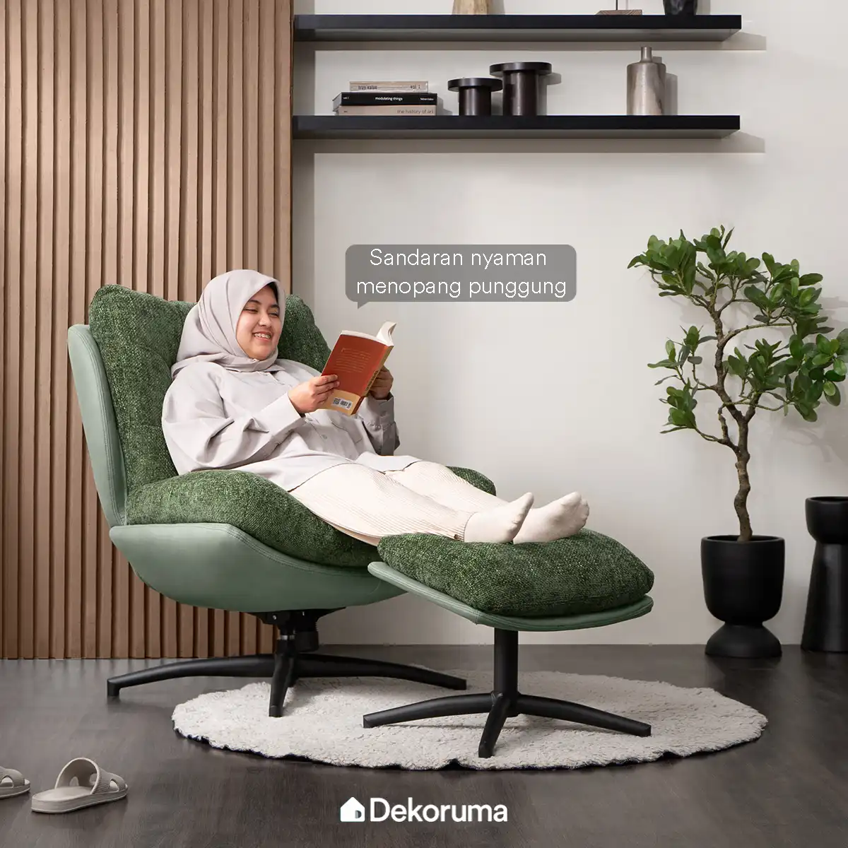 Heim Studio KEIZO Sofa 1 Dudukan dengan Stool Kain - Hijau - Image 6